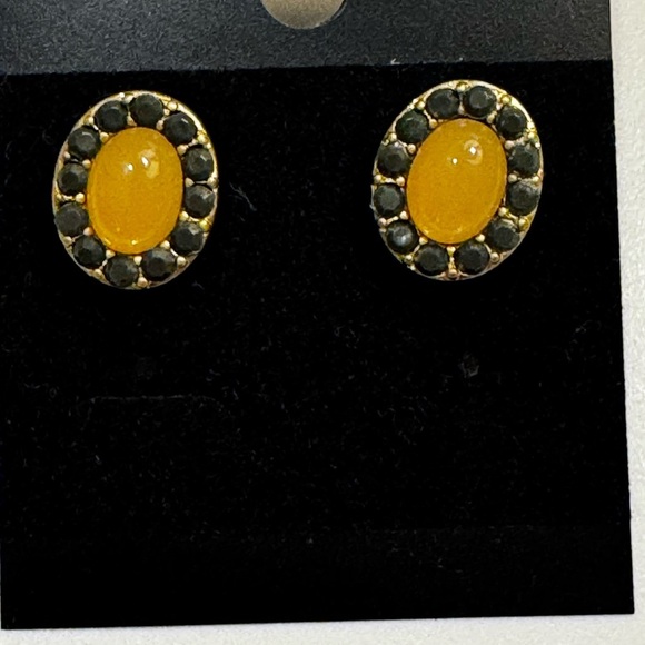 Elegant Grey and Amber Oval Earrings - Picture 1 of 1